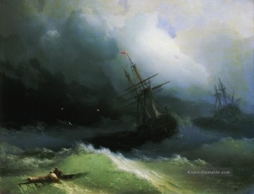  Wellen Kunst - Ivan Aiwasowski Schiffe im stürmischen Meer 1866 Meereswellen